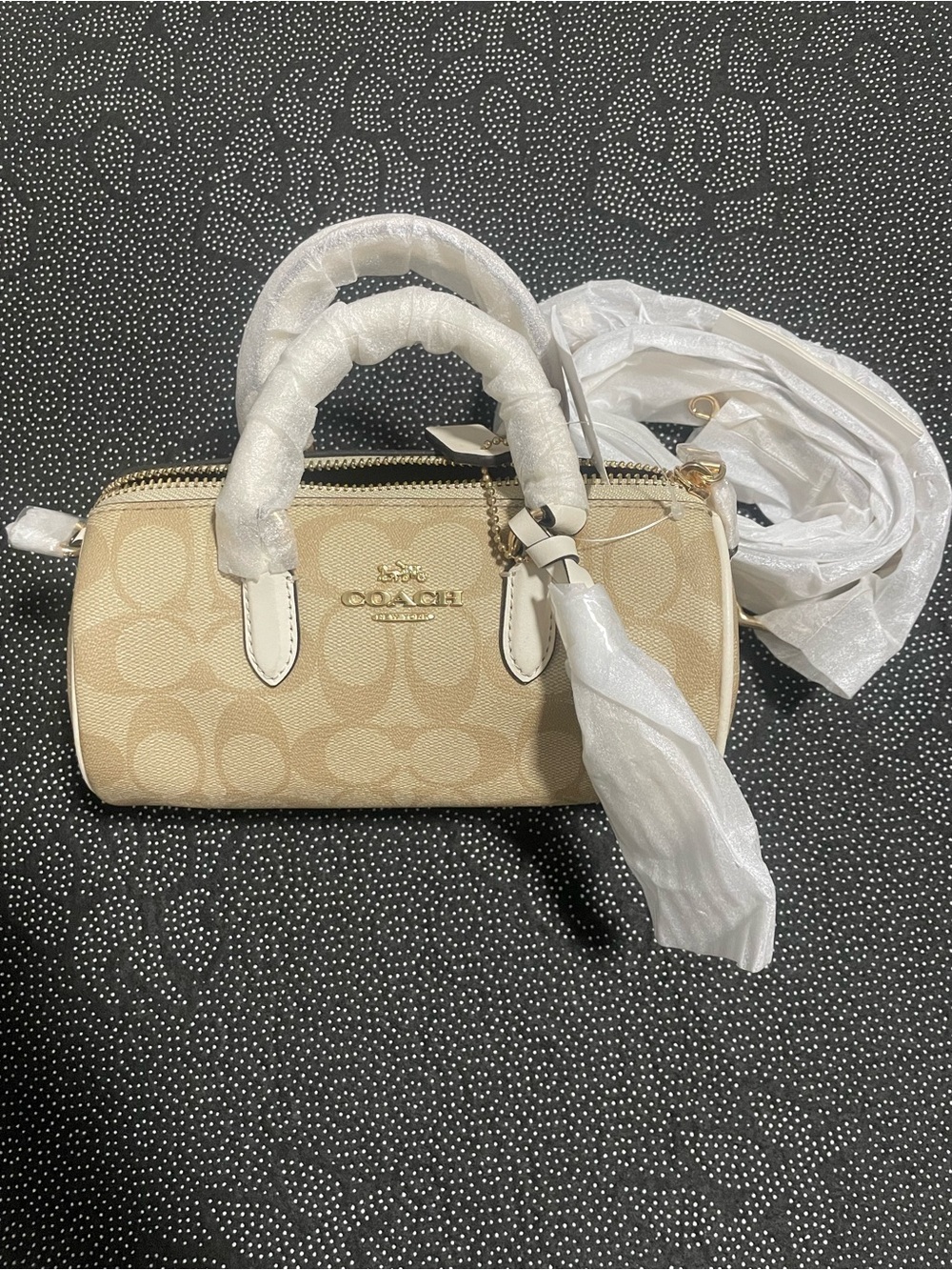 Coach Beige Signature Mini Satchel with White Trim